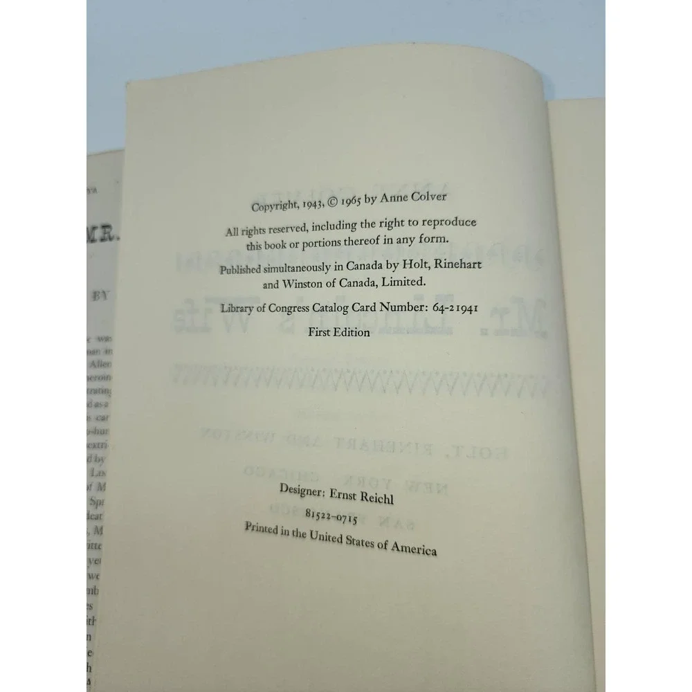 Mr. Lincolns Wife Anne Colver 1965 First Edition Hardcover Dust Jacket Mary Todd